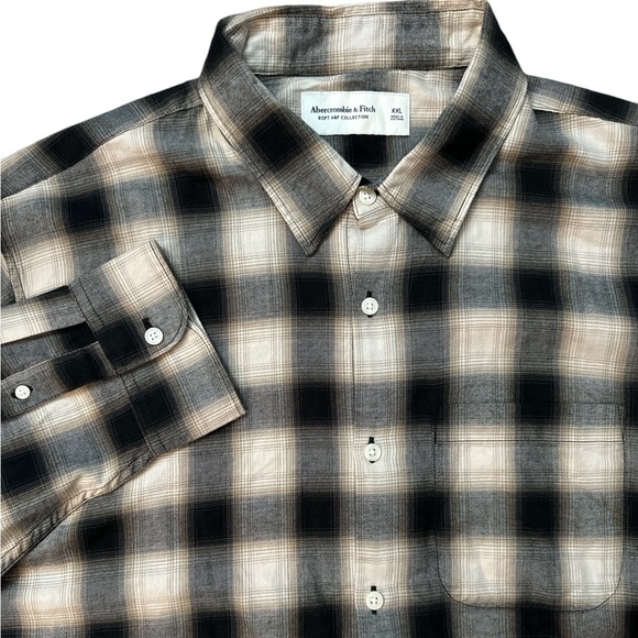 Abercrombie & Fitch Men's Soft AF Relaxed Plaid Button Up Shirt XXL Black &‎ Tan - Picture 1 of 7